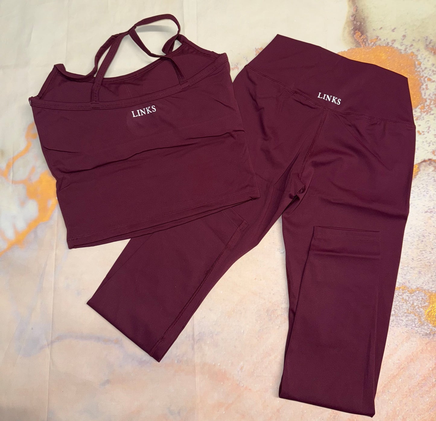 Burgandy backless top and leggings co ord