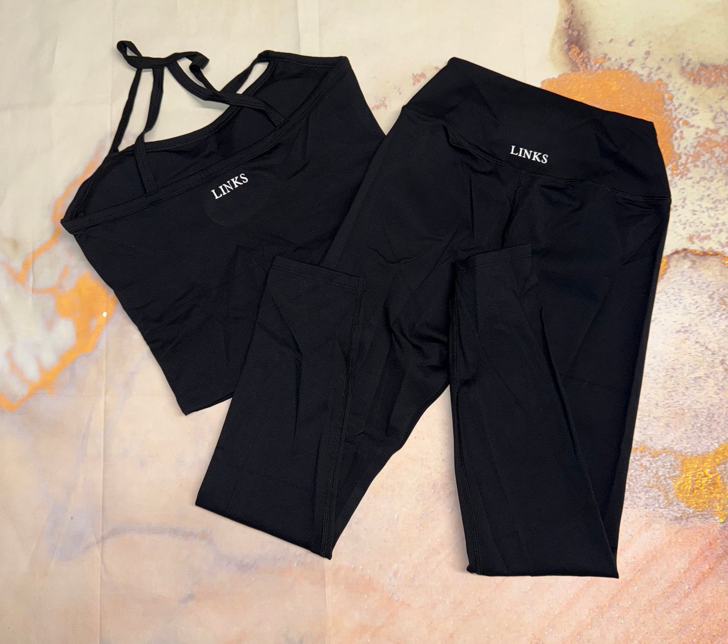 Black backless top and leggings co ord