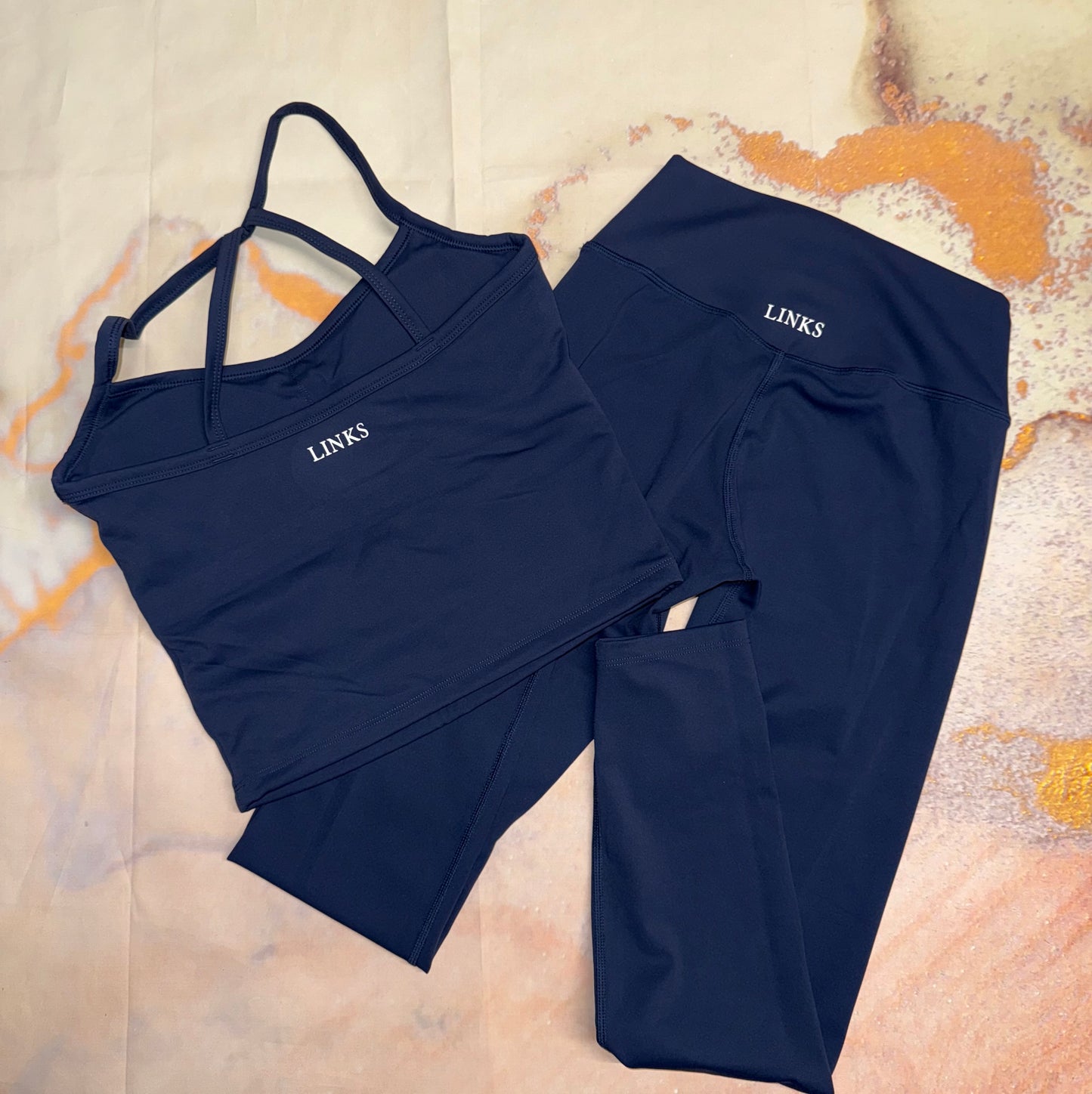 Navy backless top and leggings co ord