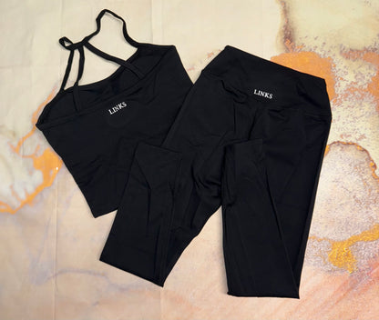 Black backless top and leggings co ord