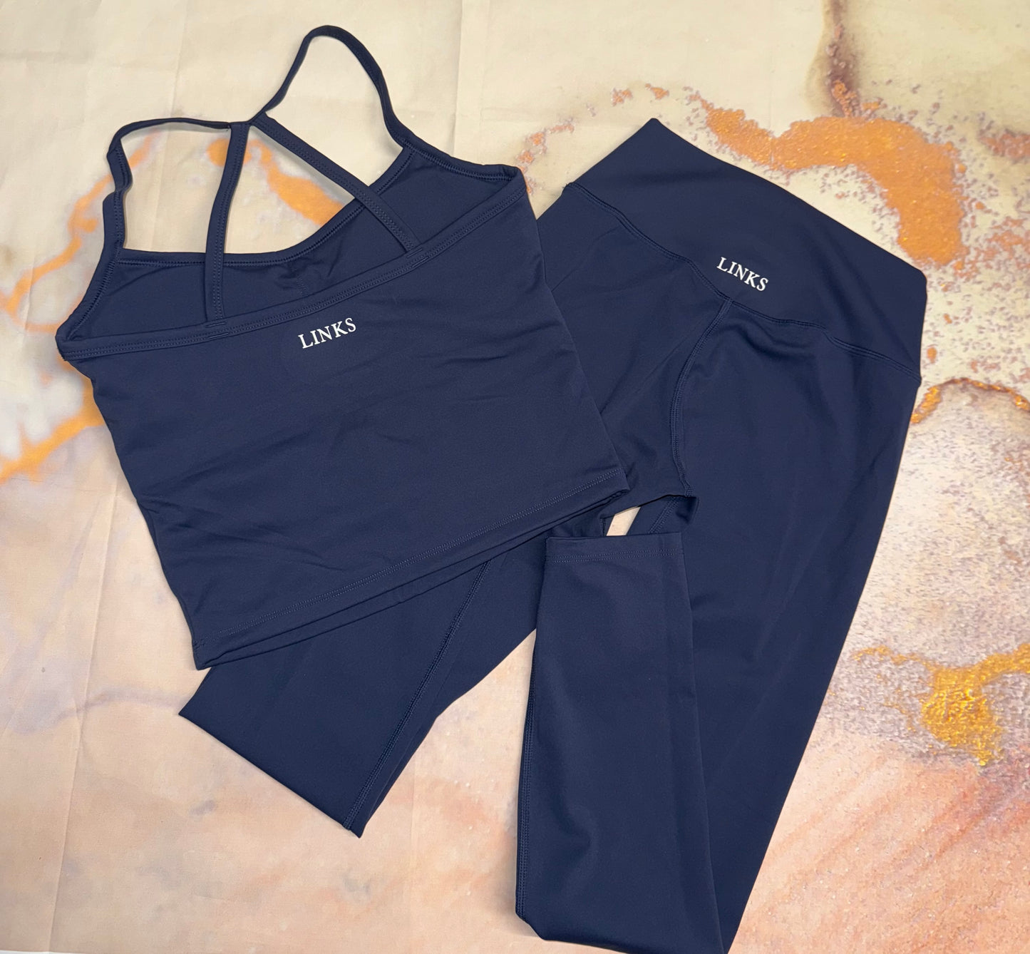 Navy backless top and leggings co ord