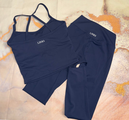 Navy backless top and leggings co ord