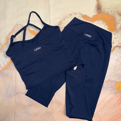 Navy backless top and leggings co ord